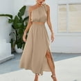 thumbnail image 2 of Drindf Dresses for Women Casual 2 Piece Solid Maxi Dress Summer One Shoulder Crop Top High Waisted Maxi Dress Trendy Split Skirt Set Boho Dress, 2 of 6