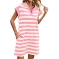 thumbnail image 2 of Cap Sleeve Women Stripe Print V Neck Mini Polo Dress with Pocket, 2 of 6