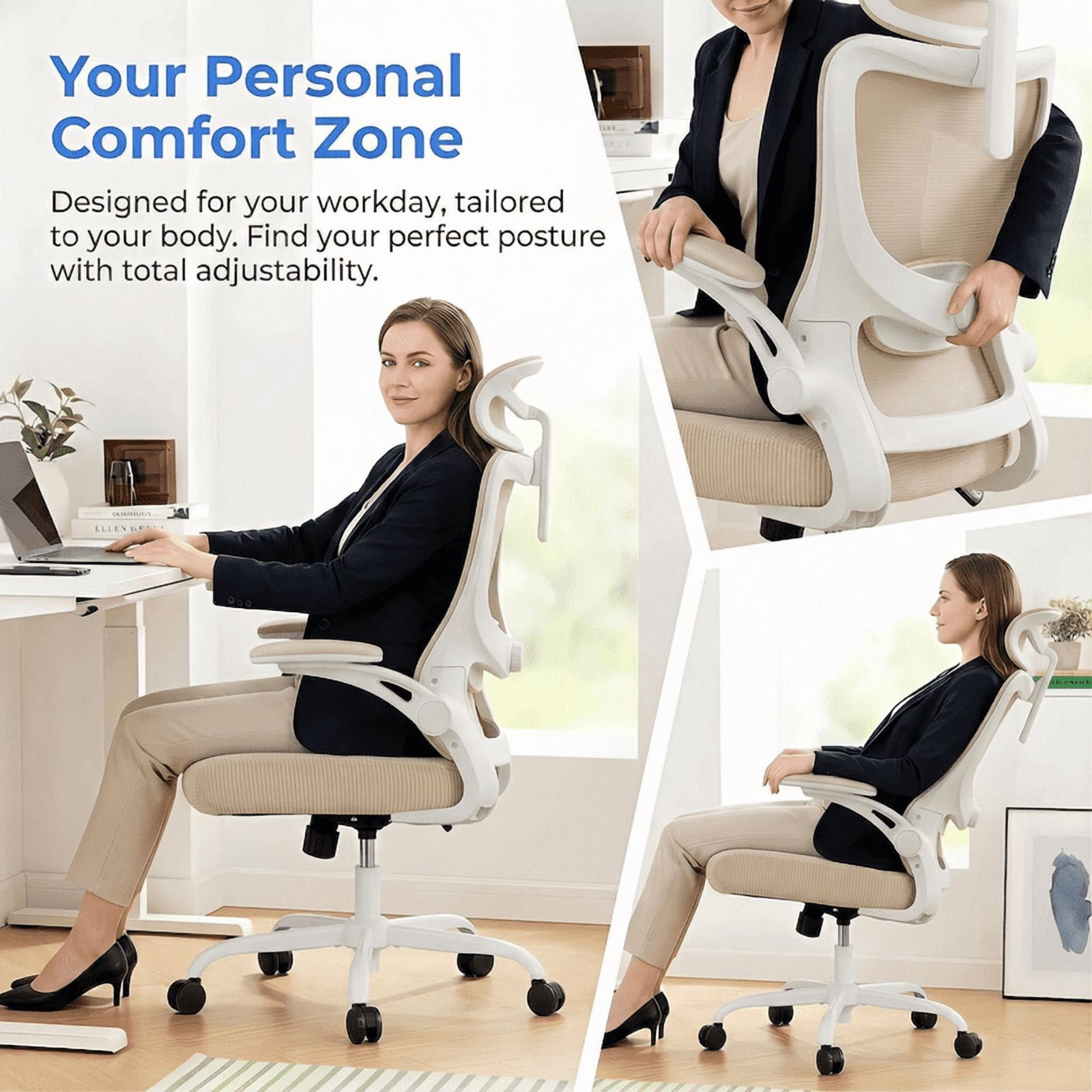 High Back Ergonomic Office Chair with Headrest and Adjustable Lumbar Support, Mesh Desk Chair with 3D Armrests, Reclining Computer Chair for Home Office, 300 lbs Capacity