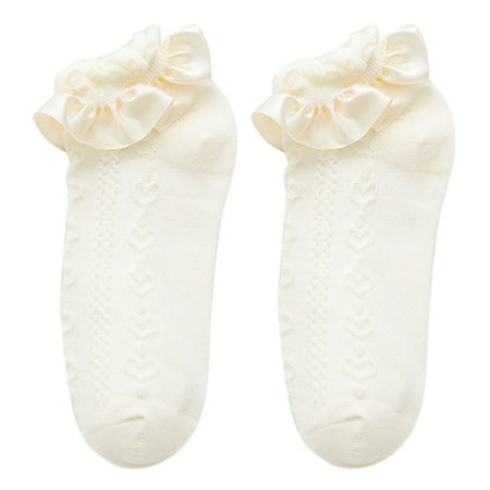 

Women Girls Heart Striped Jacquard Socks Ruffles Trim Cute Lolita Cotton Hosiery
