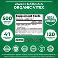 thumbnail image 2 of Zazzee Naturals Organic Vitex (Chaste Tree Berry) | 500 Mg Per Serving | 120 Capsulas | 120 Servings, 2 of 3