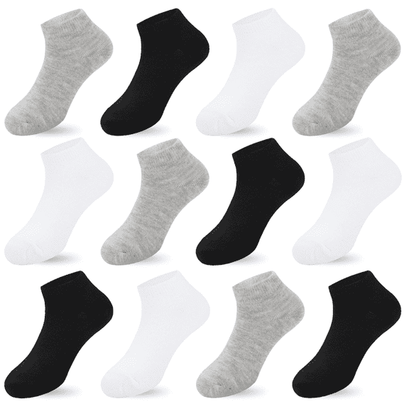 12 Pairs Teen Breathable Athletic Ankle Socks Boys Girls Cotton Low Cut Socks