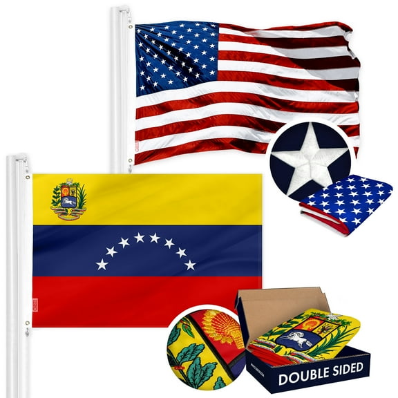 G128 Combo Pack: USA American Flag 3x5 Ft Embroidered Stars & Venezuela (Venezuelan) Flag 3x5 Ft Double-sided Embroidered 210D