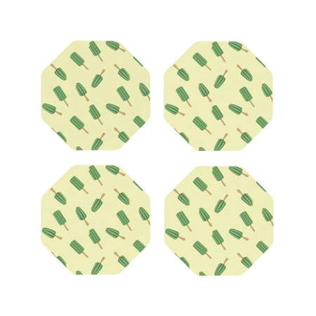 

Coasters Set of 4 - Cactus Popsicle Drink Coasters for Tabletop Protection Leather Coasters for Living Room Decor and Housewarming Gift Octagon