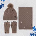 thumbnail image 2 of HNMKIU Couples Winter Outdoor Warm Knit Pile Hat Scarf Three Piece Check Set Matching Accessory Brown - One Size, 2 of 9
