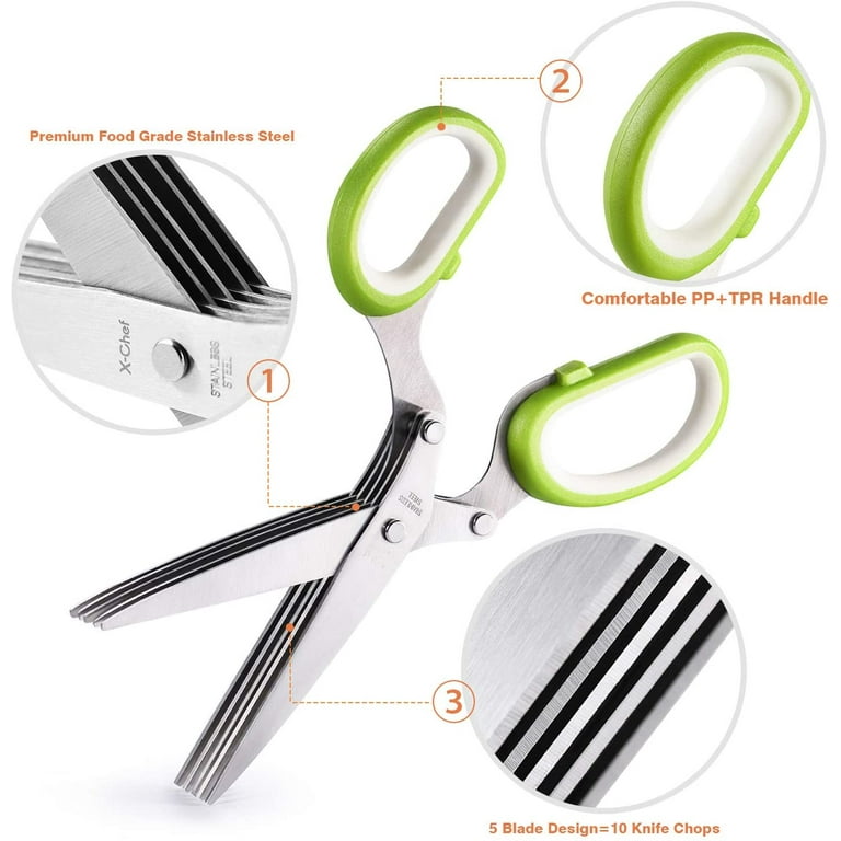 Herb Scissors,VIPMOON Multipurpose Kitchen Cutting Shear with 5 Stainless Steel Blades and Safety Cover