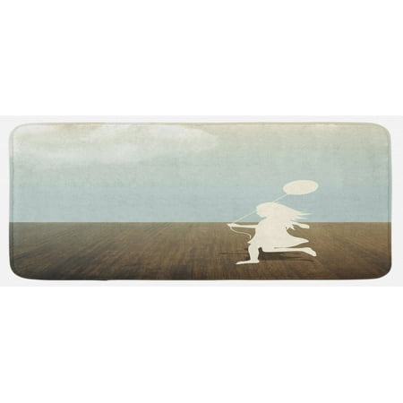 

Retro Kitchen Mat Silhouette of a Little Girl with Balloon Under Cloudy Sky Wooden Ground Design Plush Decorative Kitchen Mat with Non Slip Backing 47 X 19 White Brown by Ambesonne