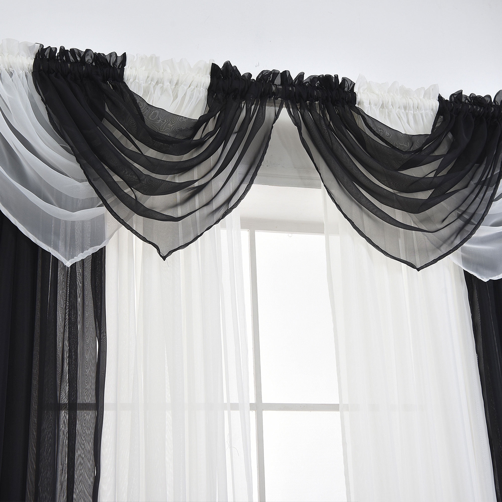 New Voile Net Curtains Ready Made with Swags Pelmet Valance Brown Black Red 