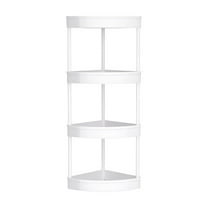 LAMIRO Bathroom Standing Shelf,4 Tier Open Floor Shelves,Free-Standing Shelf Units,Triangular Curved Corner Shelf Stand for Small Space,Ideal for Bathroom,Kitchen,Vanity Storage and Organizer