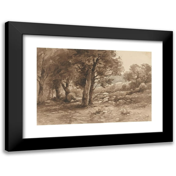 Johannes Gijsbert Vogel 14x11 Black Modern Framed Museum Art Print Titled - Rocky Landscape with Trees (1869)