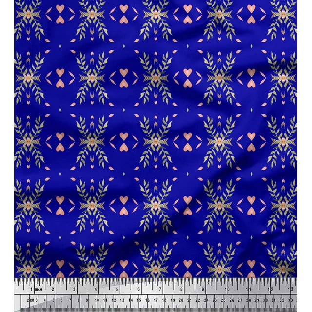 Soimoi Blue Moss Georgette Fabric Heart Leaves Print Sewing Fabric Yard 42 Inch Wide