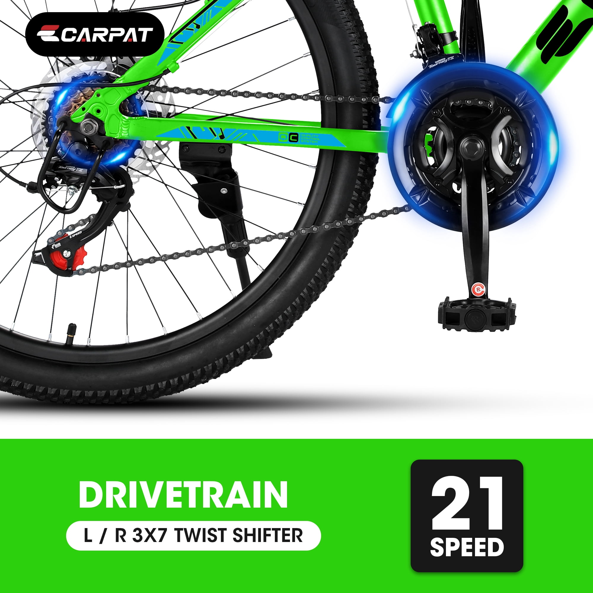 POVANLI  24 Inch Mountain Bike Dual Full Suspension, Aluminium Frame for Men Women, Go to Work with 21-Speed Disc Trail Commuter City Beach, Ages 15+, Gift(Green)