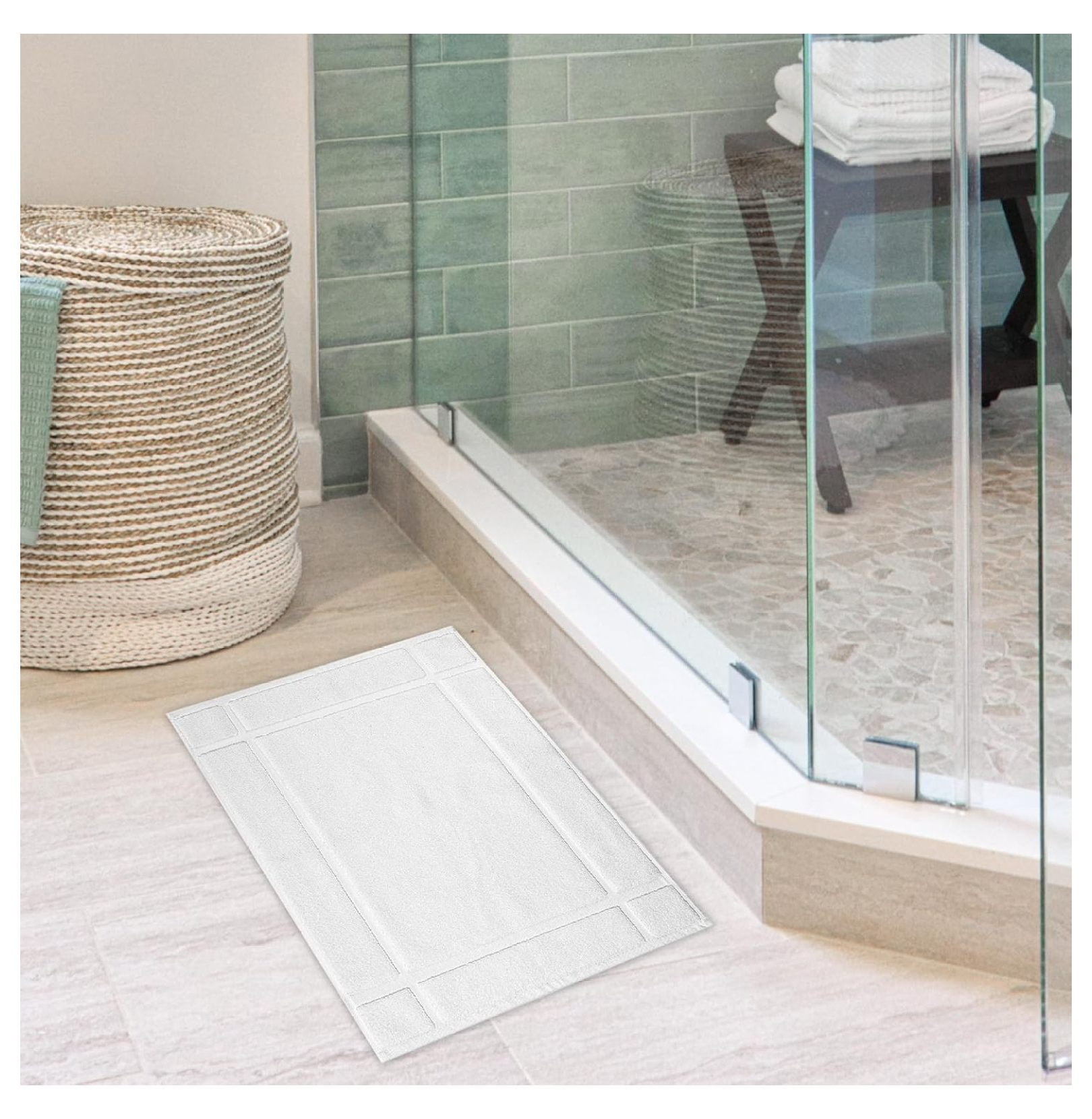 100% Cotton Bath Mats 24 x 17 Inches, Quick Dry, 1350 GSM Banded Border Shower Bathroom Floor Mat, Not Bathroom Rug - White, Pack of 6