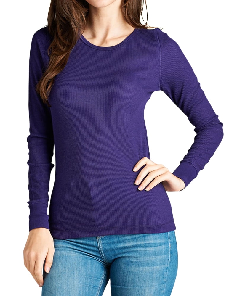 TheLovely - Women Long Sleeve Crew Neck Thermal Tee Shirt Top - Walmart.com