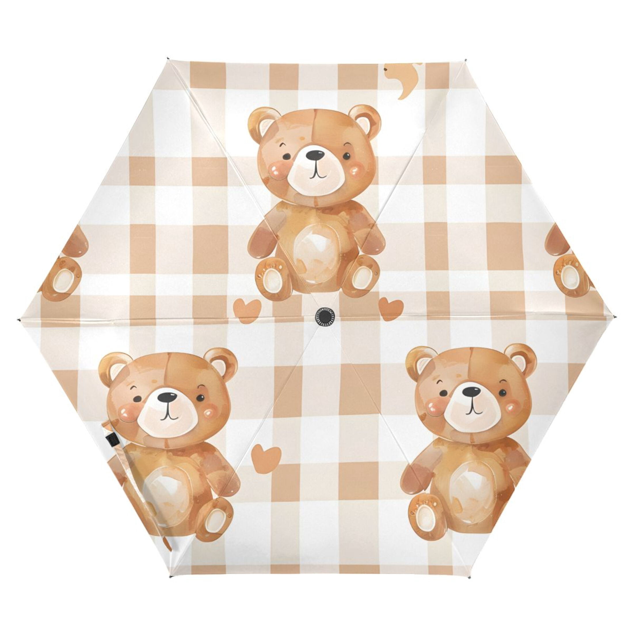 Cute Cartoon Bears with Hearts All Weather Umbrella Triple Folding Parasol 6 Ribs UV Protection Portable