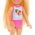 thumbnail image 4 of Barbie Chelsea Small Doll with Beach Swimsuit, Stripes & Floral Print, Blonde Hair & Blue Eyes, 4 of 7