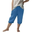 thumbnail image 2 of HAOTAGS Summer Capris Pants for Boys Girls, Casual Outdoor Cotton Linen Beach Shorts Cropped Pants Blue 8-9Years, 2 of 8