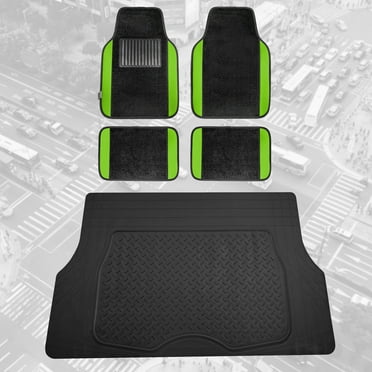 FH Group, Green Black Carpet Floor Mats Combo w/ Rubber Trunk Cargo Linear Mat