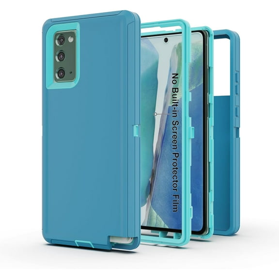 for Galaxy Note 20 5G Case, Heavy Duty Protective Case with [3 Layers] Rugged Rubber Shockproof Protection Cover for Samsung Galaxy Note 20(Blue/Azure)
