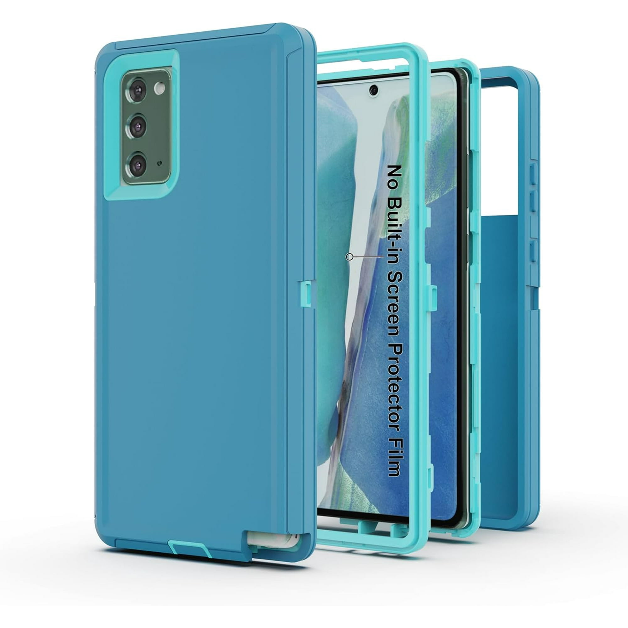 for Galaxy Note 20 5G Case, Heavy Duty Protective Case with [3 Layers] Rugged Rubber Shockproof Protection Cover for Samsung Galaxy Note 20(Blue/Azure)