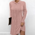 thumbnail image 2 of AKOEE Cable Knit Sweater Hoodie Dress Comfy Long Sleeve Drawstring Lightweight Hooded Pullover Short Dress S-2XL (Small, Pink), 2 of 6