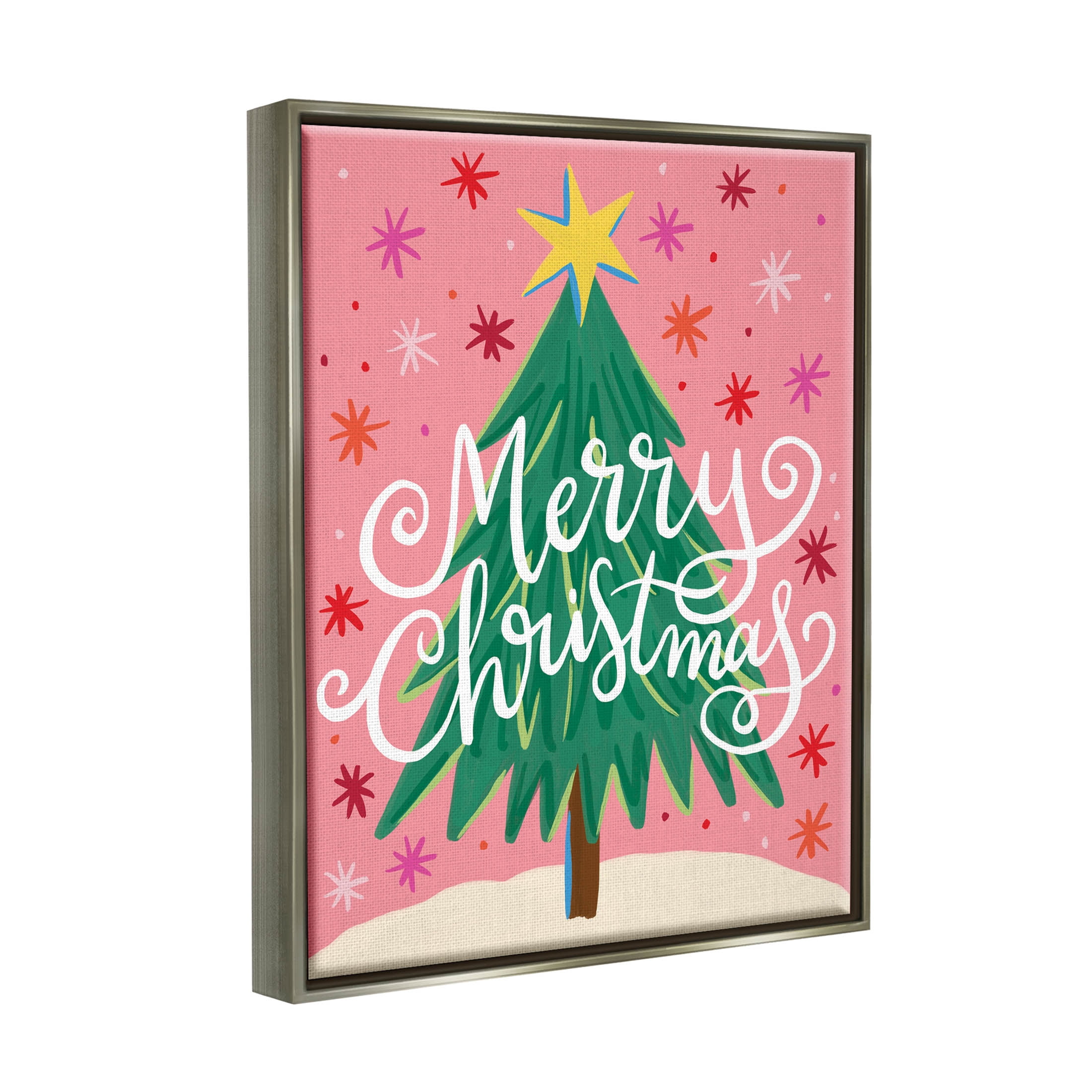 Merry Christmas Pink Starry Pattern Holiday Graphic Art Luster Gray Framed Art Print Wall Art