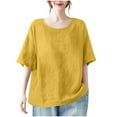 thumbnail image 2 of Karight Plus Size Cotton Linen Shirts for Women Short Sleeve Crewneck Blouse Basic Solid Color Tops Lightweight Tees, 2 of 6
