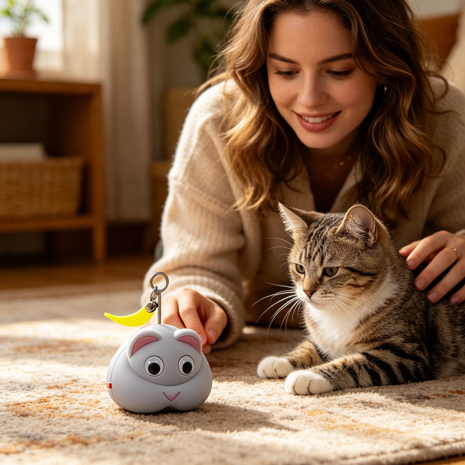 Interactive Electric Cat Toy with Auto Moving Feature and Gradient LED Lights, Rechargeable Indoor Pet Plaything for Fun and Exercise, Gift for Cat Lovers, Yellow