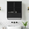 thumbnail image 2 of Bathroom Wall Cabinet,23.6'' W Glass Doors Modern Two-door Wall Cabinet with Open Shelf and Towel Rack for Bathroom,Black, 2 of 7
