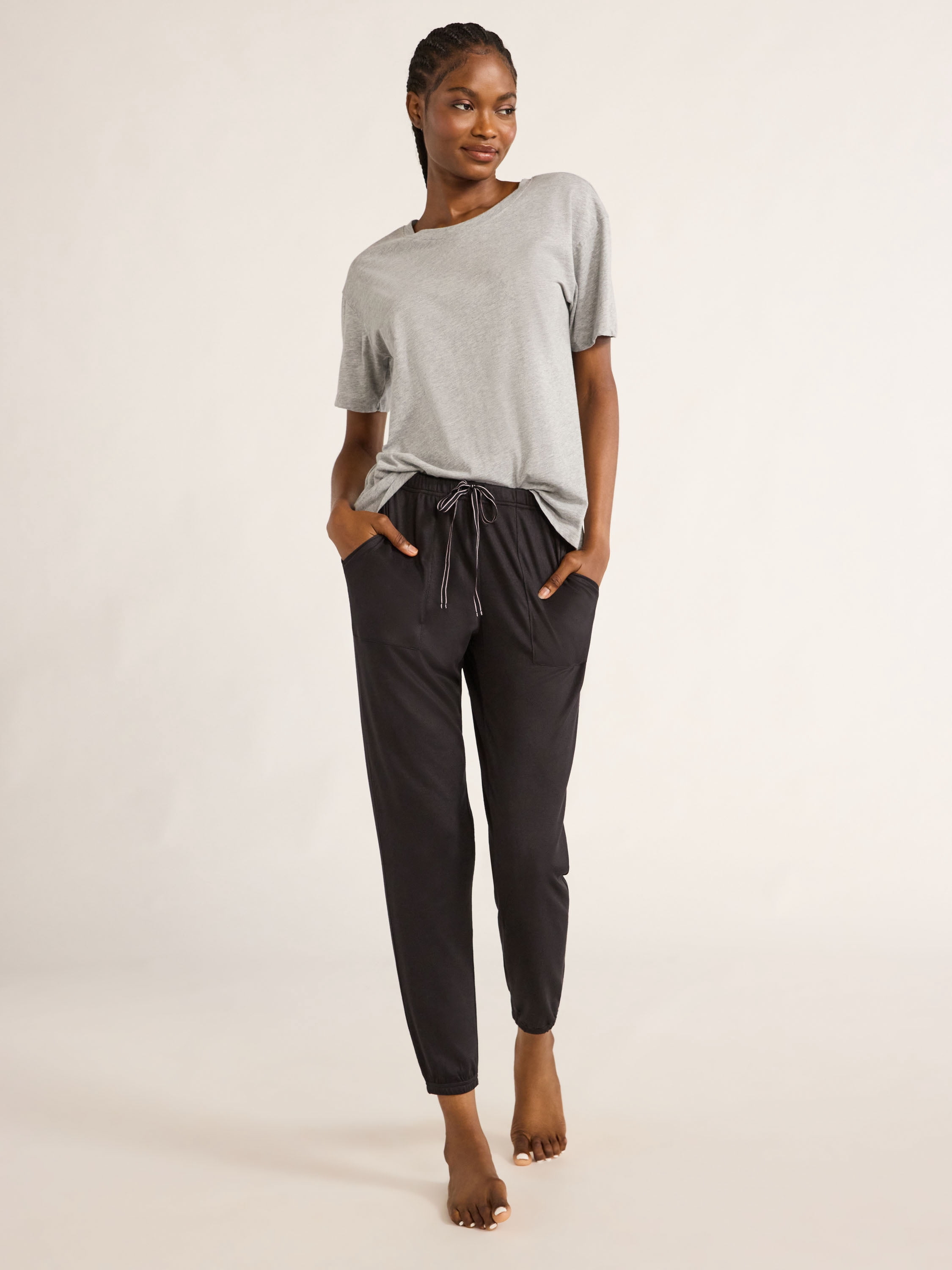 Joyspun Women's Hacci Knit Jogger Sleep Pants, 29” Inseam, Sizes XS to 3X