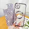 thumbnail image 3 of for iPhone 14 Case,Compatible with MagSafe Cheetah Print Plating Cameratection Clear Phone Case,  Glitter Leopard Print for Women Girls Phone Case 6.1"-Purple, 3 of 12