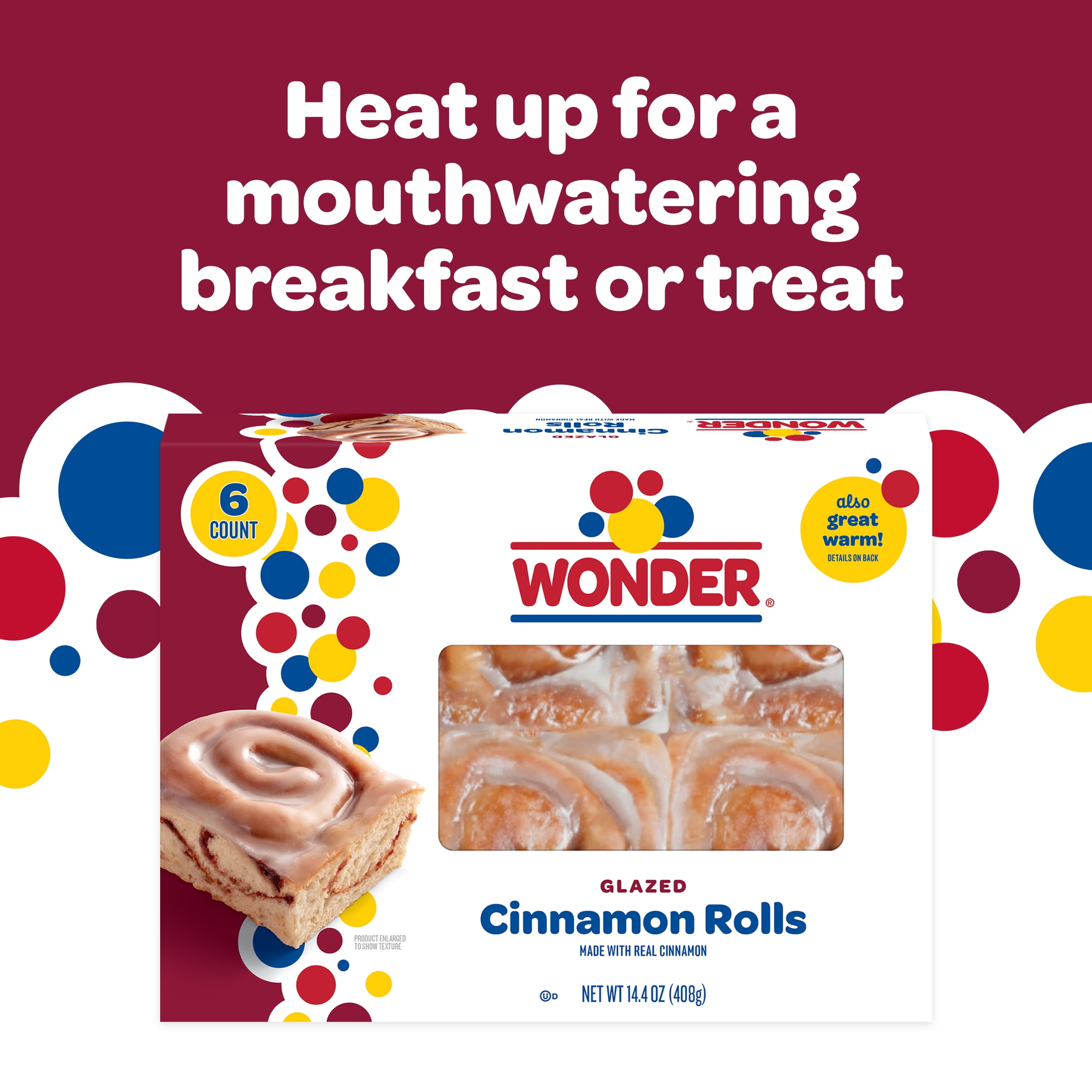 Wonder Cinnamon Rolls, Cinnamon Breakfast Pastry Sweet Rolls, 14.4 oz, 6 Count
