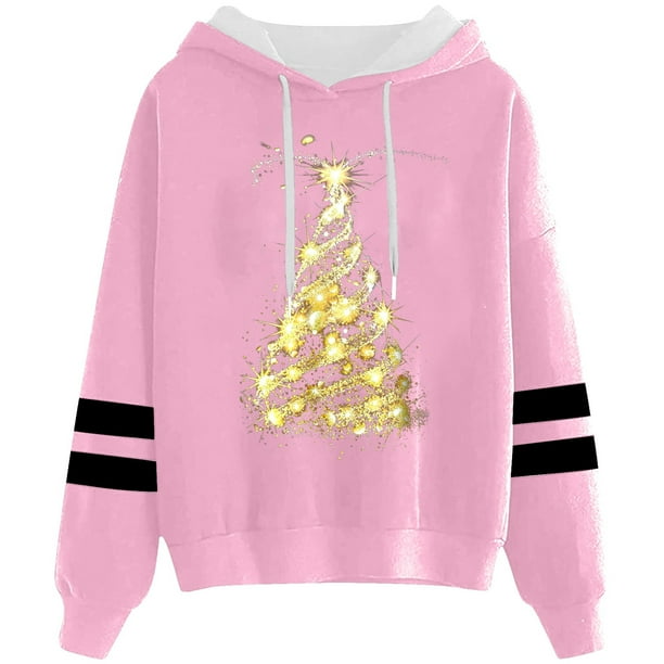 WILLBEST Sudaderas de Mujer Sudadera con Capucha y Cordón con Estampado Navideño Informal para Mujer 121 XX-Grande