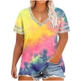 thumbnail image 2 of Oksale Tie Dye Shirt Women Plus Size Casual V Neck Cotton Tshirts Comfy Cute Short Sleeve Beach Summer Tops for Holiday Yellow S, 2 of 6