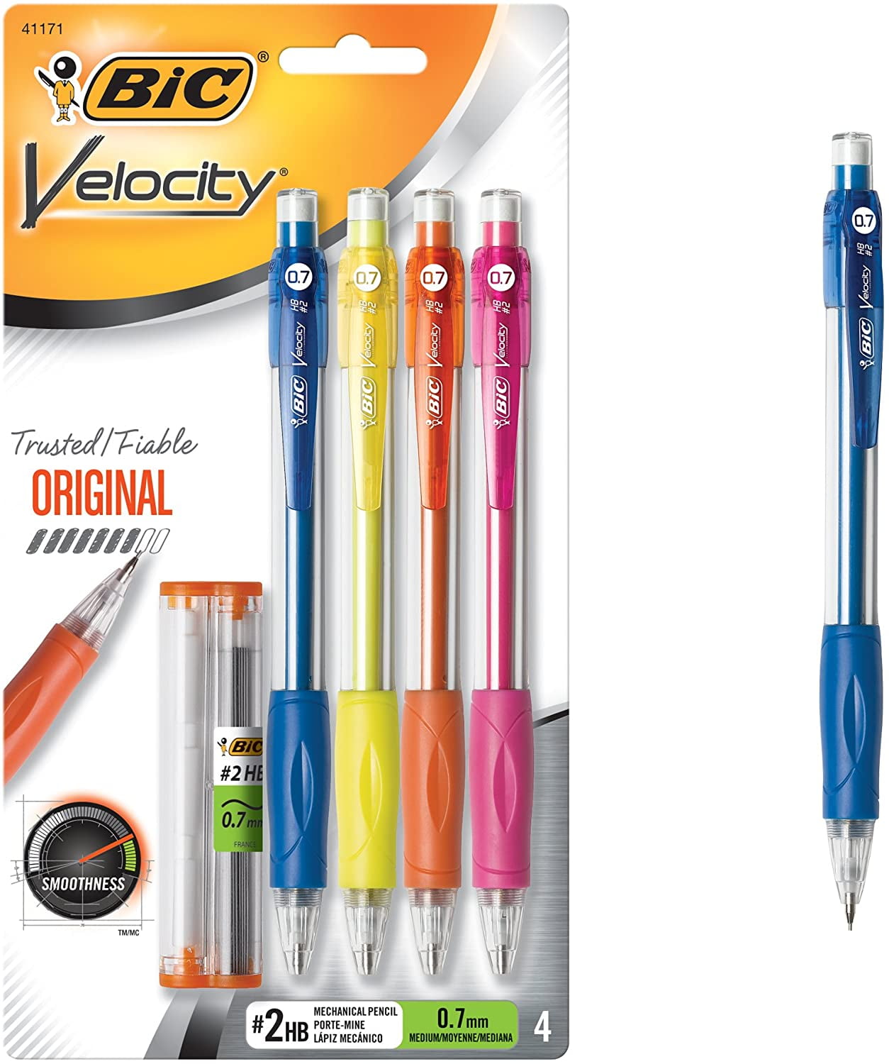 BiC MV7P41BLK Velocity Original Mechanical Pencil BLACK 0.7mm 4Pack