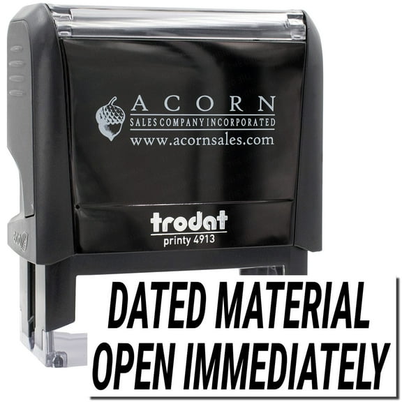 Large Self-Inking Dated Material Open Immediately Stamp, Trodat Printy 4913, Press and Print Stamping, Impression Size 7/8" x 2-1/4", Up to 10,000 Impressions - Black Ink