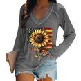 thumbnail image 4 of Bovemsi Women's Fashionable Casual V Neck Sunflower Print Long Sleeve Top T Shirt, Gray Summer Women's Long Sleeve T-Shirts, XL, 4 of 5