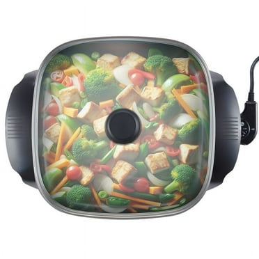Elite Cuisine 12 in Rectangular Electric Skillet with Glass Lid Non-Stick, Temperature Control