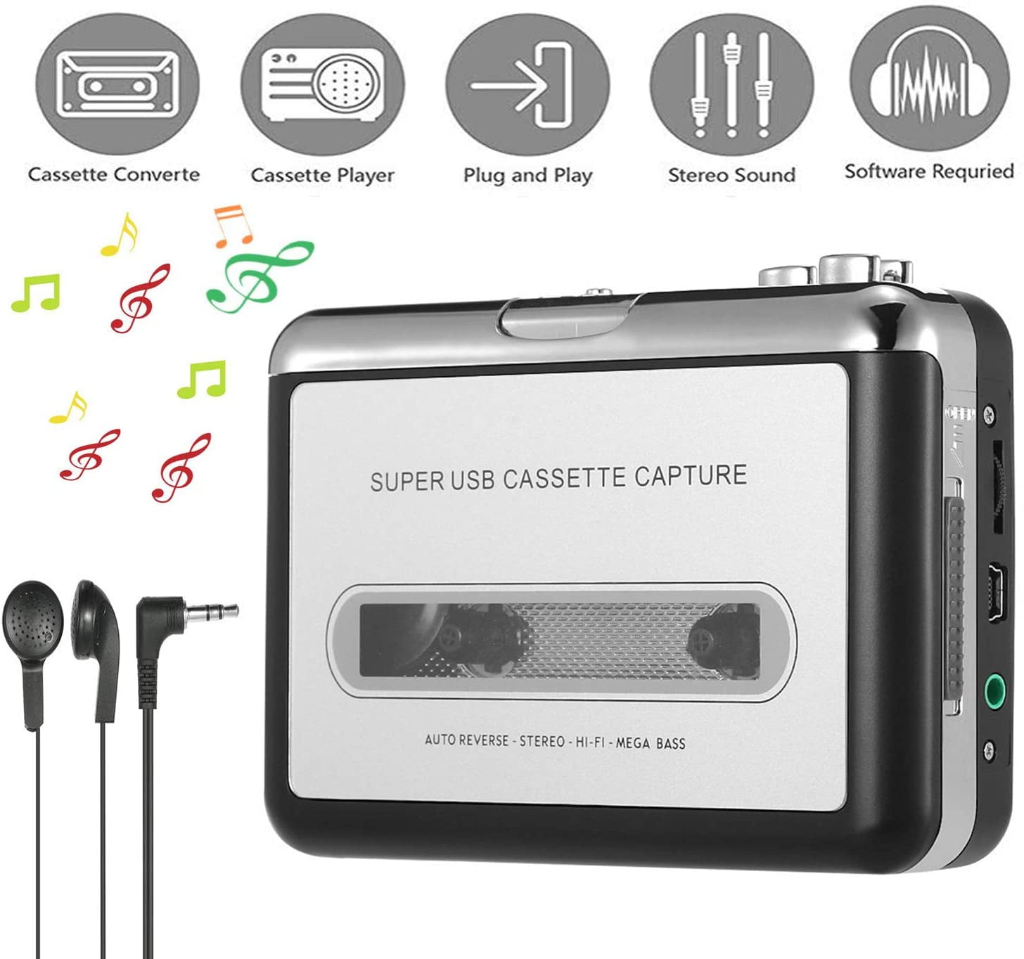 Plug and Play Cassette to MP3 Player Portable USB Cassette Capture for Windows XP/Vista/Windows 7/8 System Tape to MP3 Converter