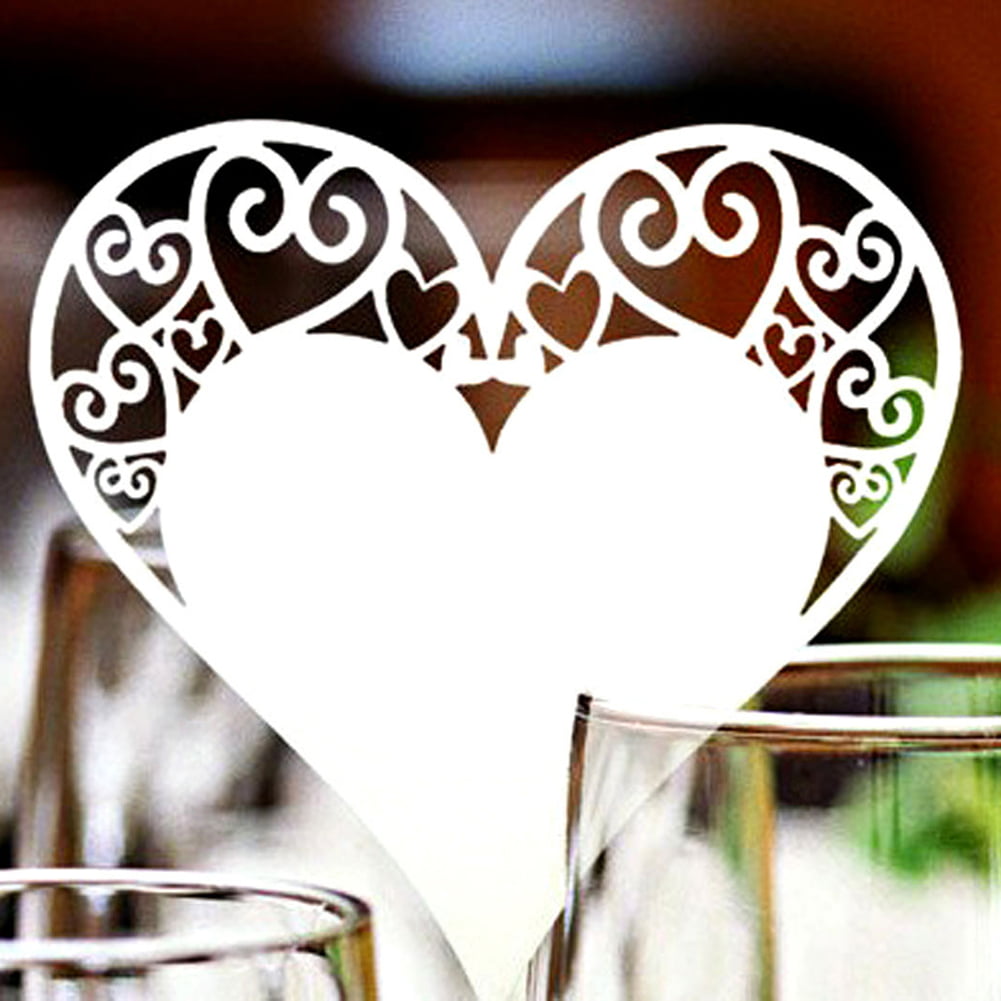 Laser Cut Paper Love Heart Table Name Place Cup Card Wine Glass Wedding 