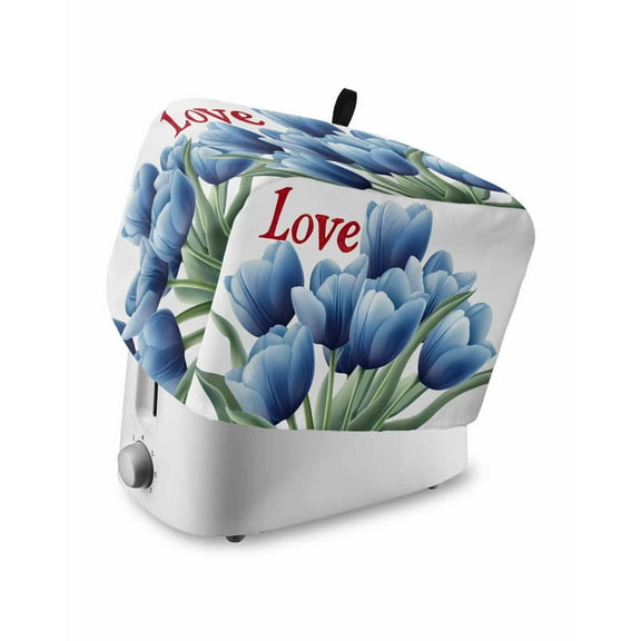 Fsddascl Navy Blue Tulip Small Toaster Cover 2 Slice, Kitchen Appliance Covers, Luxury Farmhouse Botanical Flowers Toaster Oven Cover with Loop, Bread Machine Cover Polyester Dust Cover Protection