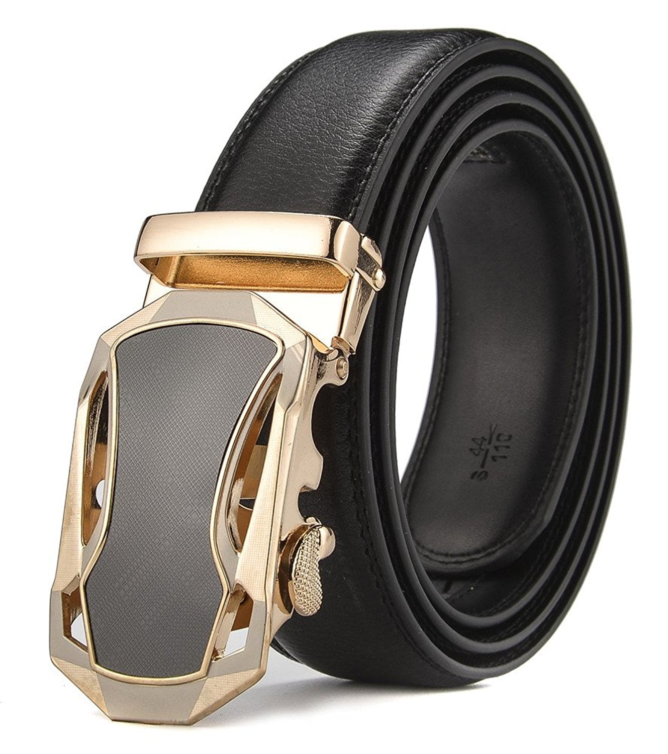 Gold Silvery Automatic Buckles Mens Belts Black Real Leather Belts 26" to 56" 