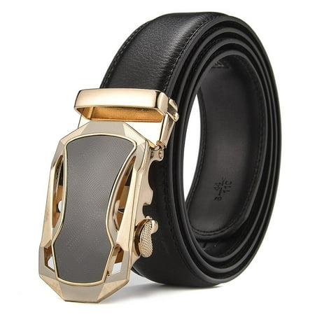Men's Solid Buckle with Automatic Ratchet Leather Belt 35mm Wide 1
