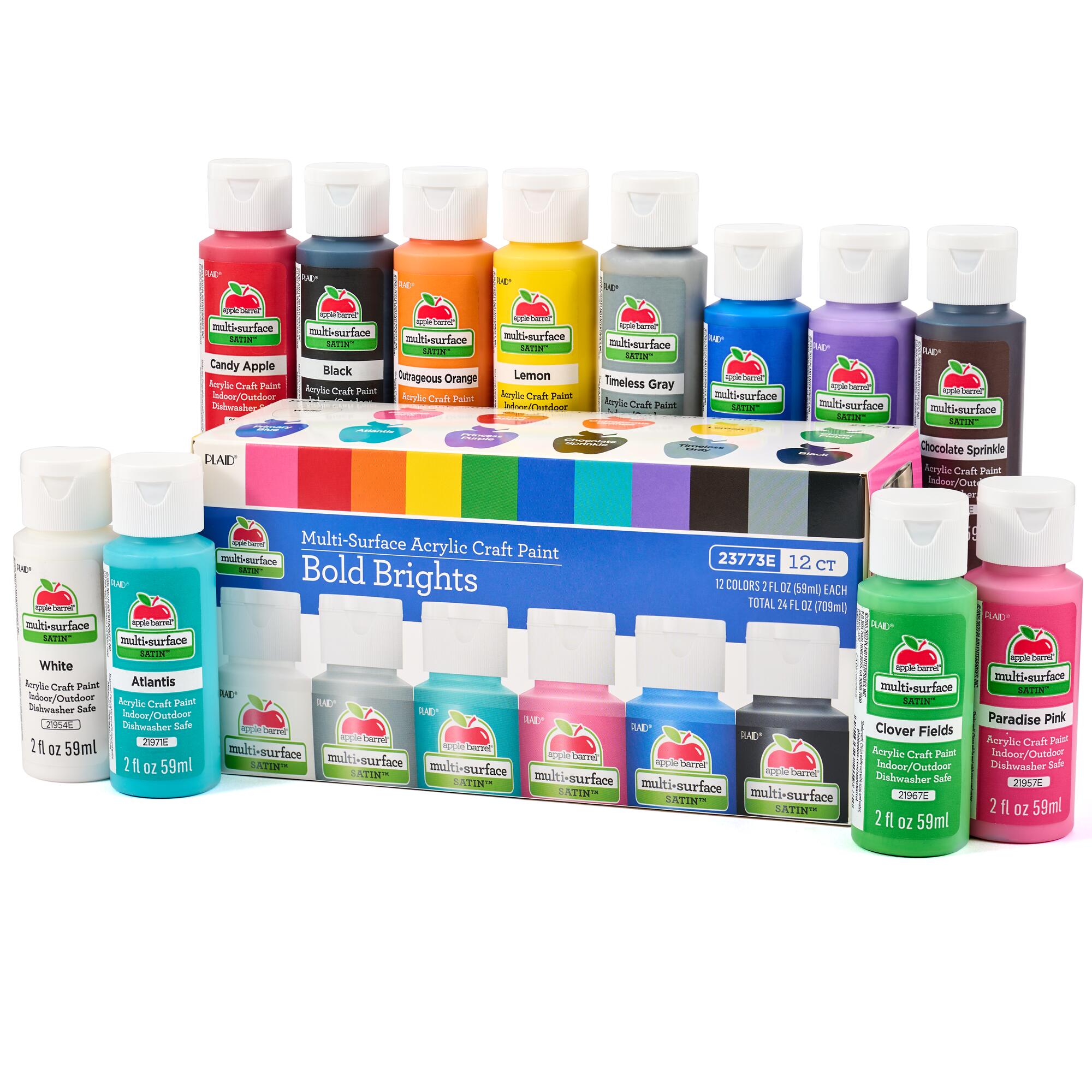 Apple Barrel Multi-Surface Acrylic Paint Set, Bold Brights, 12 Count