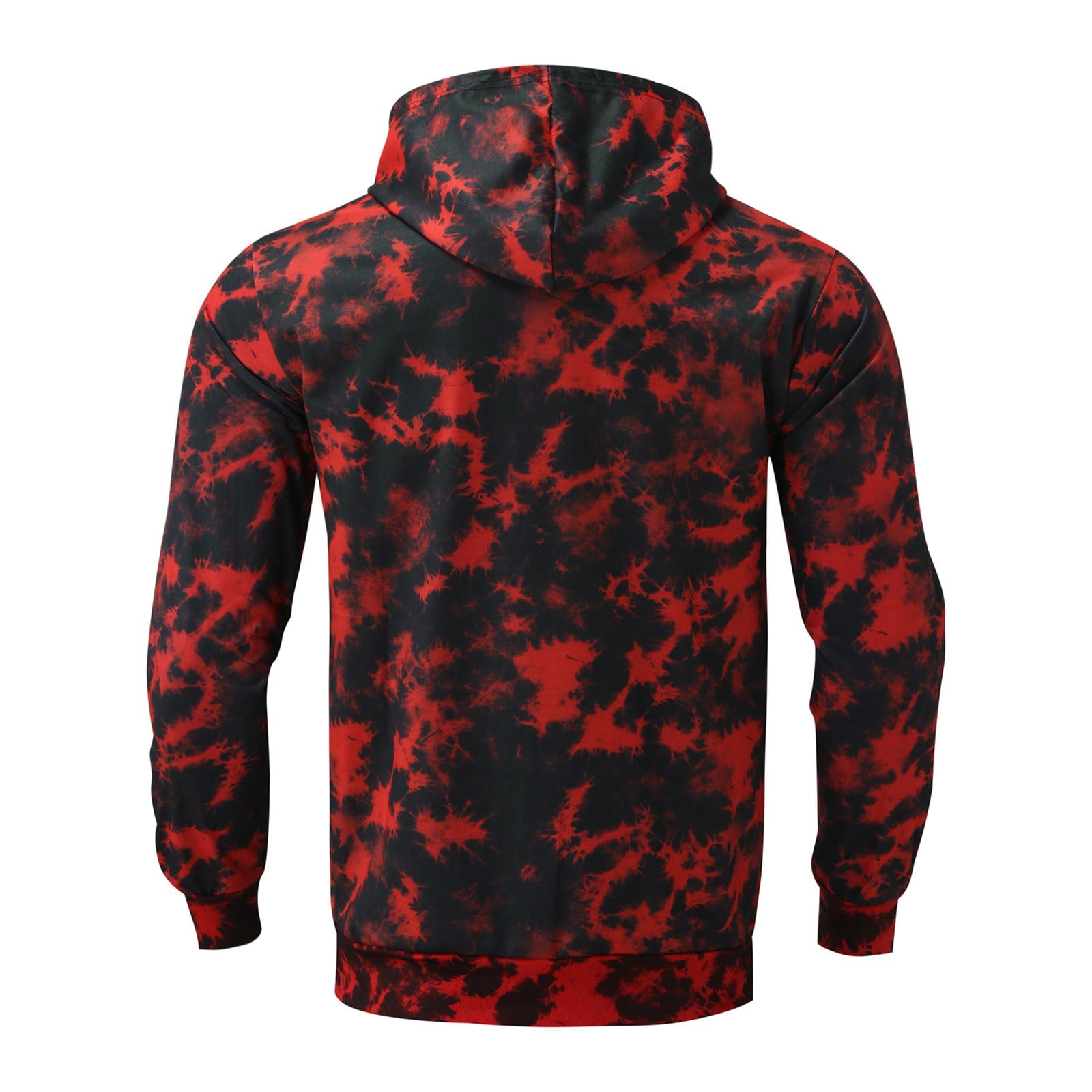 Lisingtool hoodies for men Mens Casual Color Block Tie-Dye Pullover Hooded Sweatshirt With Pocket Red