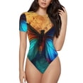 thumbnail image 1 of Saiise Grenouillère à Manches Courtes pour Femmes avec Motif Papillon Arc-en-Ciel Vibrant, Pyjama à Col Rond, Justaucorps Extensible avec Fermeture à Pression-TTTG, 1 of 7