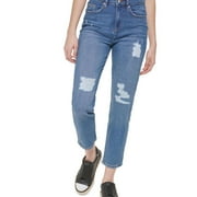 Karl Lagerfeld Womens Distressed Straight Leg Jeans, Blue, 12