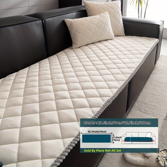 Quilted Milk Velvet Sofa Cover - Non-Slip, Machine Washable - Fits Armchairs, Loveseats & Sectionals (T-Cushion, One-Piece)