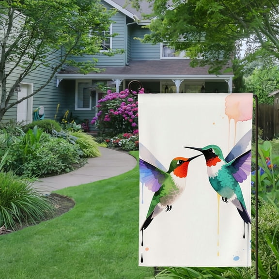 Spring Summer Garden Flag Double Sided Watercolor Hummingbirds And Flower Branches Welcome Yard House Outside Outdoor Decoration,12*18 inch