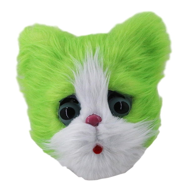 Máscara de cabeza de gato de peluche, linda máscara de gatito de látex, disfraz, máscara de cosplay, Halloween Verde